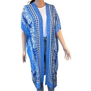 LOFT Trellis Blue and White Kimono – Size XS/S